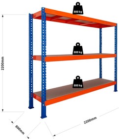 Trestles Nekonečný priemyselný regál 2200x2200x800, 3 police Farba: červená a čierna