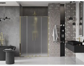 Mexen Velar Duo, posuvné sprchové dvere do otvoru 140 cm, 8mm sklo námraza, zlatá lesklá, 871-140-000-32-50
