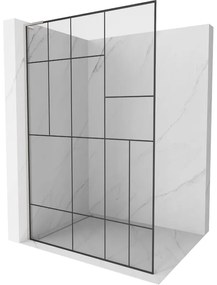 Mexen Kioto L, sprchová zástena Walk-In 110 x 200 cm, 8mm číre sklo čierny vzor, brúsená oceľ profil, 800-110-103-97-78