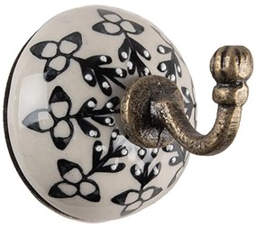 Bronzový antik nástenný háčik s porcelánovou knopkou - Ø 6*7 cm