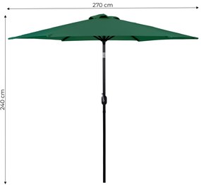 MultiGarden Veľký šikmý záhradný slnečník s kľukou, 270 cm, 6 rebier - zelený MultiGarden