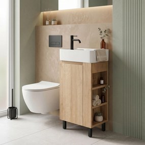 Rea Astra, umývadlová skrinka 430x260x825 mm s keramickým umývadlom, hnedá/biela, REA-M0404