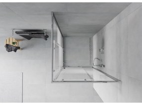 Mexen Rio, štvorcový sprchovací kút s posuvnými dverami 80(dvere) x 80(dvere) x 190 cm, 6mm číre sklo s pásikmi, chrómový profil, 860-080-080-01-20