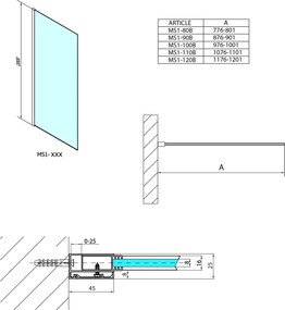 Polysan Polysan, MODULAR SHOWER BLACK stena na inštaláciu na múr, jednodielna, 900 mm, MS1-90B