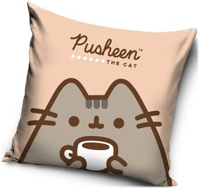 Vankúš Mačička Pusheen - motív Čas na kávu - 40 x 40 cm