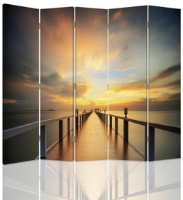 Ozdobný paraván Západ slunce u Brückensee - 180x170 cm, päťdielny, klasický paraván