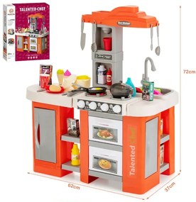 Detská kuchynka so 67 doplnkami Plastová kuchynka na hranie s funkciou vodného čerpadla Oranžová
