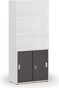 Kombinovaná kancelárska skriňa PRIMO WHITE, zasúvacie dvere na 2 poschodia, 800 x 420 x 1781 mm, biela/grafit