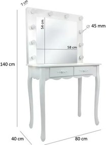Kozmetický stolík so zrkadlom Vintage, 140 x 40 x 80 cm