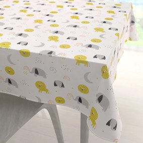 Biante Detský bavlnený štvorcový obrus Sandra SA-649 Slony a levy na bielom 140x140 cm