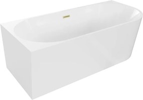 Mexen Mia rohová voľne stojaca vaňa ľavá 160 x 75 cm, biela, prepad zlatý kartáčovaný - 52691607500L-55