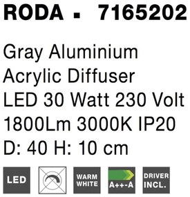 LED stropné svietidlo Roda 40 Svetlá sivé