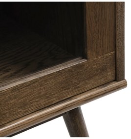 Tmavohnedá vitrína v dekore duba s posuvnými dverami 110x160 cm Barrali – Unique Furniture