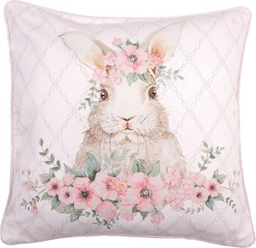 Ružová bavlnená obliečka na vankúš s králikom Floral Easter Bunny - 40*40 cm
