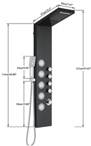 Čierny sprchový panel LD350 - 5 Masážnych Trysiek