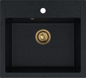Sink Quality Ferrum, kuchynský granitový drez 565x510x205 mm + zlatý sifón, čierna škvrnitá-Brocade, SKQ-FER.B.1K60.XG