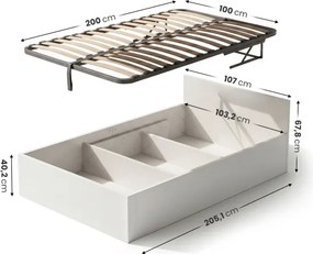Jednolôžková posteľ so zdvíhacím roštom 100x200 cm, biela