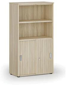 Kombinovaná kancelárska skriňa PRIMO WOOD, zasúvacie dvere na 2 poschodia, 1434 x 800 x 420 mm, dub prírodný