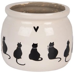 Béžový obal na kvetináč s mačkami a srdiečkom Dog&Cat - Ø 12*10 cm