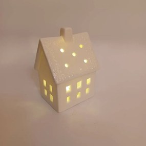 DECOLED Keramický domček, 7 x 6 x 10 cm, teplá biela, 2xLR44
