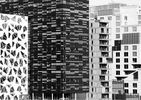 Sklenený obraz čiernobiele architektúry (70x50 cm)