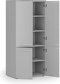 Kancelárska policová skriňa PRIMO GRAY, polené dvere, 800 x 500 x 1781 mm, sivá