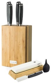 Súprava nožov G21 Gourmet Damascus v bambusovom bloku 4 ks + brúsny kameň
