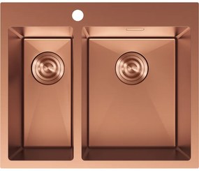 Mexen Flexo, 1.5-komorový nerezový drez 610 x 510 mm, brúsená meď, 6446611500-65