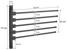 Erga Kamer, 5-ramenný vešiak na uteráky 45x37 cm, čierna matná, ERG-YKA-CH.KAMER-BLK
