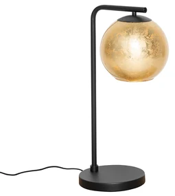 Dizajnová stolná lampa čierna so zlatým sklom - Bert
