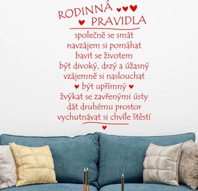 Veselá Stena Samolepka Pravidla rodiny Farba: červená, Veľkosť: 80 x 57 cm