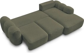 Zelená rozkladacia/s úložným priestorom rohová pohovka z textílie buklé (pravý roh/s leňoškou) Montaigne – Bobochic Paris