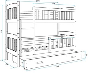 Poschodová posteľ KUBO - 200x90cm - Borovica - Grafitová