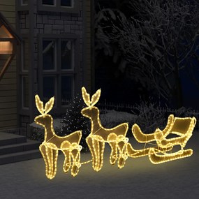 vidaXL Vianočná svetelná dekorácia, 2 soby a sane so sieťkou, 648 LED