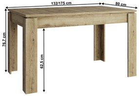 Kondela Rozkladací stôl, 132/175x80 cm, dub navarra, DORSI