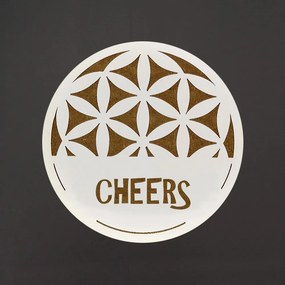 AMADEA Drevený podtácok okrúhly text "Cheers", priemer 10,5 cm, český výrobok