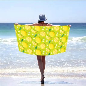 Rýchloschnúca plážová osuška LEMONS 100x180 cm zelená, 100% mikrovlákno