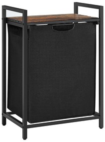 Kôš na bielizeň, s poličkou, 65 l, vysúvateľný, rustikálna hnedá a čierna farba
