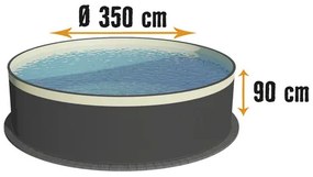 Bazén s oceľovou stenou Planet Pool samotný bazén 350 x 90 cm bez príslušenstva antracit/pieskový