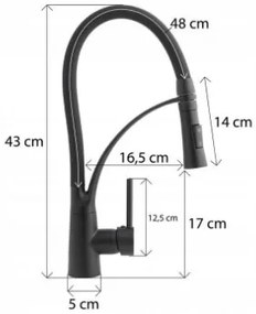 Erga Zefir, vysoká drezová batéria s elastickým ramenom h-430, čierna matná, ERG-YKA-BZ.ZEFIR-BLK