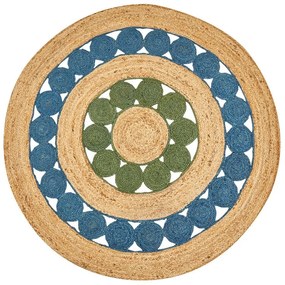 Okrúhly jutový koberec ⌀ 140 cm modrá a zelená HOVIT Beliani