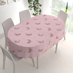 Biante Detský bavlnený oválny obrus Sandra SA-626 Spiace medvedíky na ružovom 50x100 cm