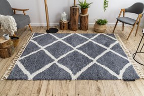 Koberec BERBER CROSS B5950, sivo - biely, strapce, Maroko Shaggy