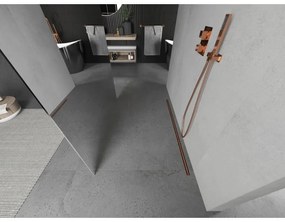 Mexen Kioto, priechodná sprchová zástena 120 x 200 cm, 8mm sklo s efektom zrkadla, 2x zlatá stabilizačná rozpera, profil ružové zlato, 800-120-002-60-50