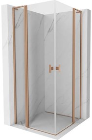 Mexen, Mexen Mist L Duo sklápací sprchový kút 105 x 105 cm, transparentný, brúsená meď - 8A4L-105-105-65-00