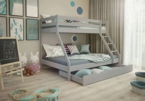 Detská poschodová posteľ z masívu s rozšíreným spodným lôžkom DENIS - 200x90/140 cm - šedá
