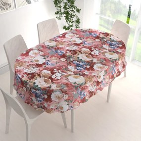 Biante Dekoračný oválny obrus PM-054 Maľované kvety na ružovom 100x140 cm