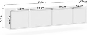 Závesná RTV skrinka so štyrmi dverami Zolia 180 cm - elegantný orech