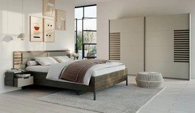 Posteľ s nočnými stolikmi Barea 180x200, béžová/dub atlantic