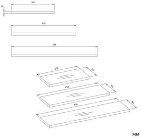 Súprava políc TOBI 3P dub sonoma